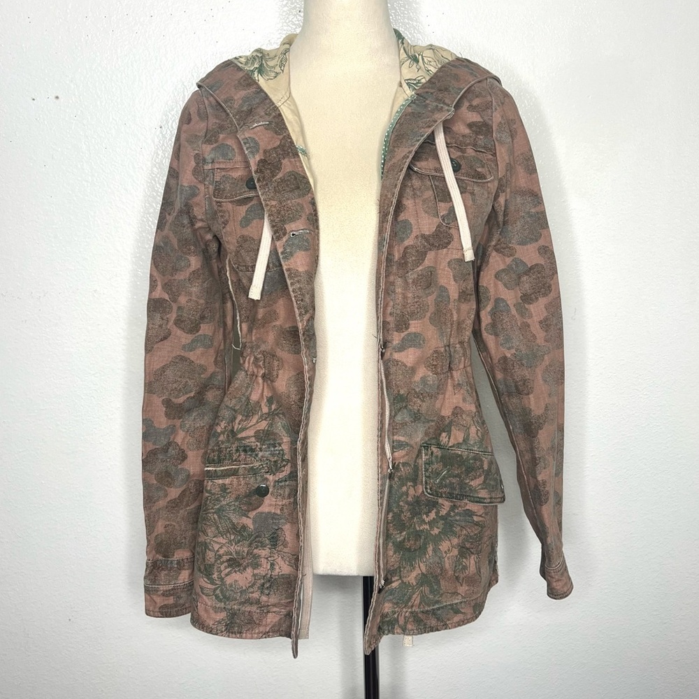 ANTHROPOLOGIE Hei Hei Floral Fatigue Jacket Camo Hooded Canvas Coat Size XS - Picture 3 of 13